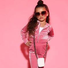 Mini Down To Lounge Velour Hoodie/Jogger Pant Set - Pink *Sold Out Online Sizes: 6(5-6y: 45-48" Height, 46-53 Lbs, 23-24" Waist, 19-20.5" Inseam) 7(6-7y: 48-51" Height, 53-60 Lbs, 24-25" Waist, 20.5-22" Inseam) 8(7-8y: 51-54" Height, 60-67 Lbs, 25-26" Waist, 22-23.5" Inseam) Velour Pant Set Long Sleeve Cropped Zip Front Smocked Waist Hoodie Slim Jogger Pockets Mommy And Me "Down To Lounge Pant Set" 92% Polyester 8% Spandex Imported Pink Trendy Winter Tracksuit, Mint Pants, 2 Piece Short Set, Slim Joggers, Girlie Girl, Jumpsuit For Kids, Velour Pants, Velour Hoodie, Matching Leggings