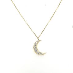 Our Charms are Handmade and Plated with 14k Gold and Cubic Zirconia .  Base Metal is 925 Sterling Silver .  Chains are 16inch. Crescent Diamond Necklace Gift, Crescent Diamond Necklace For Gift, Elegant Gold Crescent Diamond Necklace, Crescent Necklace With Diamond Accents As A Gift, Crescent Necklace With Diamond Accents For Gift, 14k Gold Crescent Necklace For Anniversary, White Gold Crescent Diamond Necklace For Gift, Crescent Necklace With Diamond Accents For Anniversary, Crescent Diamond Necklace With Accents As Gift