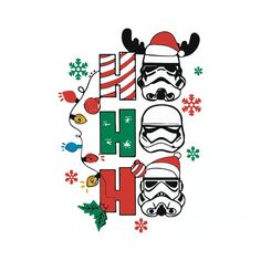 the star wars christmas card is shown in red, white and green