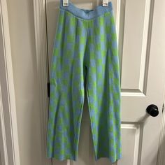 Green And Blue Checkered Sweater Pants From Local Boutique. Never Worn. Tags On. Blue Wide Leg Pants For Fall Loungewear, Trendy Blue Wide Leg Pants For Day Out, Trendy Blue Pants With Elastic Waistband, Trendy Blue Full Length Wide Leg Pants, Blue Straight Pants For Day Out, Fall Blue Wide Leg Pants With Elastic Waistband, Trendy Blue Wide Leg Pants For Spring, Blue Wide Leg Pants With Elastic Waistband For Fall, Trendy Blue Loungewear Bottoms