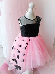 Little girls dressBlack and pinkPink butterflies dressBlack butterflies dressPink baby tutuHi lo fluffy dress3D Butterflies dressBaby pink dressFirst birthday tutuPageant baby dressFlower girl babyDress with butterflyWedding baby dress Lovely baby toddler little girl birthday dress features 3D butterfly appliques and black sequin top for newborn infant, toddler, kids. Sleeveless princess gown can be worn for wedding, pageant, and party events. Round crew neck neckline for a cozy fit. Back zipper Black Princess Dress For Spring, Black Princess Style Spring Dress, Pink Tulle Pageant Dress For Spring, Black Princess Dress For Summer, Fitted Pink Pageant Dress For Summer, Summer Pink Pageant Dress For Party, Pink Tulle Dress With Appliques, Pink Tulle Dresses With Appliques, Butterfly Shape Tulle Dress For Party