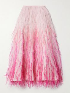 Valentino Garavani's midi skirt is decorated with wispy feathers that create an ombré effect - each one features an array of light-catching sequins and beads at the base to further enhance the glamorous feel. It's made from silk-organza that's lined in crepe de chine for a pretty drape and floaty movement. Organza Midi Skirt, Pink Tulle Skirt, Feather Skirt, Organza Skirt, Pink Tulle, Silk Organza, Fine Jewelry Designers, Pink Silk, David Yurman