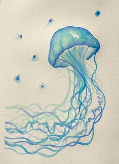 a drawing of a blue jellyfish in the water