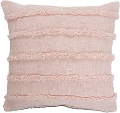 a pink pillow with ruffled edges on a white background