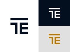 three different types of logos with the letters te and tf on each one side