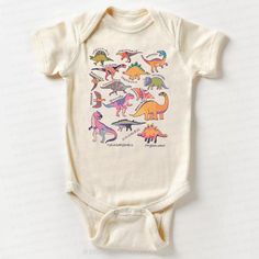 Shop Retro Natural Baby Bodysuit - Types of Dinosaurs with affordable from Beepumpkin™. Up to 30% off baby & kids personalized clothing make your life easy.Free Shipping $69+. Boy Onesie Ideas, Types Of Dinosaurs, Baby Dust, Personalized Clothing, Baby Boy Room Nursery, Personalized Baby Boy, Life Partner, Future Family