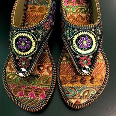 Multi-Color Handcrafted Sandals From India New, Never Worn Fits Us Sizes 7 1/2-8 (Sizing Is Not Always Perfect) Velcro Straps Casual Flat Embellished Sandals, Casual Embellished Flat Sandals, Embroidered Flat Sandals For Summer, Flat Embroidered Sandals For Beach, Bohemian Multicolor Embroidered Sandals, Embroidered Sandals For Summer Festival, Multicolor Embroidered Open Toe Sandals, Embroidered Multicolor Open Toe Sandals, Flat Embellished Festival Sandals