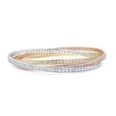 14.00 Ct. T.W. White Lab-Grown Diamond 14K Tri-Colored Gold Bangle Diamond Facts, White Diamond Necklace, White Gold Bangle, Diamond Bangles Bracelet, White Diamond Ring, Bangles Style, Bezel Pendant, Gold Bangle, Diamond Bangle