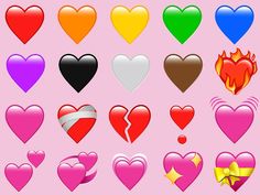 many different colored hearts on a pink background with the same color as each heart,