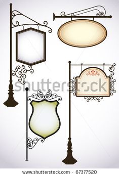 an assortment of street lamps and signs on a white background with space for your text