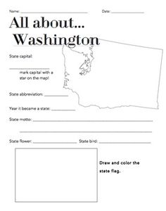 an all about washington worksheet with the state name and map in black and white