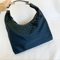 A Classic, Roomy And Light Hobo Bag From Gucci Featuring W/ Brand Signature Gg Web. Nylon Fabric W/ Woven Gg Web Details Luxe Calf Leather Trim Classic Black Zip Top Closure Single Leather Shoulder Strap Inside Fabric Liner Fully Lined Inside Zip Pocket Measurements Approximately 14.5in L X 10in H X 5.5in D, Drop 10in Leather Toms, Gucci Hobo Bag, Gucci Bag Dionysus, Gucci Denim, Large Hobo Bag, Gucci Purse, Gucci Monogram, Gucci Bags, Hobo Crossbody Bag