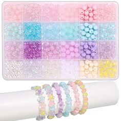 PRICES MAY VARY. 【Bracelets Making Kit】Package including 8mm acrylic beads.Can make bead bracelets in various colors, beads of each color are placed in a separate checkered no need to worry about messy colors or losing beads. 【Wide Application】: This crystal bracelet making kit is suitable for a variety of jewelry making such as bracelets, necklaces, earrings, anklets, brooches, pendants. They are also used for keychains, clothing, vase fillers, home decor, table scattering and craft projects.Th Glass Beads Bracelet, Colorful Bead Bracelets, Bracelet Making Kit, Cute Bracelet, Jewelry Making Kits, Bracelet Kits, Jewelry Making Kit