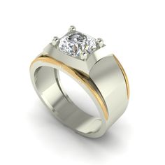 two tone gold and silver wedding ring set with a single cubic stone in the center