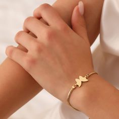 14K Gold Butterfly Bracelet, 14K Solid Gold Animal Bracelet, Dainty Custom Butterfly Bracelet, Minimalist Butterfly Bracelet, Summer Jewelry, Anniversary Bracelet, Birthday Gift, Christmas Gift, Solid Gold Bracelet, Minimalist Gold Bracelet, Wedding Bracelet, Valentine's Day Gift "Material: SOLİD GOLD (No Gold Filled Or No Gold Plated)" "KARAT: 14K (585) "Bracelet Length: 17,7 MM "Bracelet Width: 7,2 MM "Available Gold Color: (Yellow Gold, White Gold, Rose Gold) "The certificate will be sent wit Elegant Gold Name Bracelet For Friendship, Modern Heart Bracelet As Gift, Yellow Gold Name Bracelet In Fine Jewelry Style, Modern Heart Bracelet For Gift, Yellow Gold 14k Name Bracelet, Flexible Yellow Gold Bracelets As Gifts, Yellow Gold Beaded Bracelet As A Gift, Flexible White Gold Bracelet As A Gift, Yellow Gold Bangle Name Bracelet