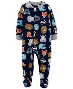 Carter’s fleece pajamas built with an easy-glide zipper from chin to covered toes-ies.
<ul>
 	<li>Crewneck</li>
 	<li>Front zip and snap-tab closure</li>
 	<li>Allover fleece; appliqués at front</li>
 	<li>Footed</li>
 	<li>Flame resistant</li>
 	<li>Polyester microfleece</li>
 	<li>Machine washable</li>
 	<li>Imported</li>
</ul> Boy 12 Month Pajamas, Zoo Pals, Baby Boy Pajamas, Footed Pajamas, Turtleneck Style, Boys Fleece, Carters Baby Boys, Fleece Pajamas, Carters Baby