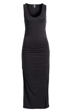 This essential midi dress is so versatile you can wear it over your swimwear during the day and out to dinner later. The deep neckline and the side slits give it breezy wearability so you can wear it again and again. 46" length (size Medium) Slips on over head V-neck Sleeveless Side slits Unlined 94% lyocell, 6% elastane Machine wash, tumble dry Made in the USA of imported fabric Summer Bodycon Dress With Flattering Silhouette, Sleeveless Elastane Midi Dress With Ruched Back, Bodycon Midi Dress With Side Slits For Summer, Summer Bodycon Dress With Side Slits And Spaghetti Straps, Summer Bodycon Dress With Spaghetti Straps And Side Slits, Summer Night Out Elastane Maxi Dress, Summer V-neck Bodycon Dress With Flattering Silhouette, Sleek Stretch Ruched Midi Dress, Summer Midi Dress With Spaghetti Straps In Elastane