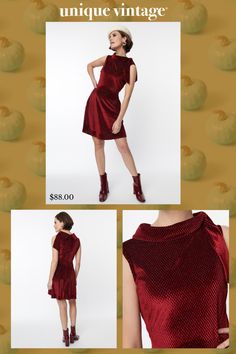 This striking 1960's style dress from Smak Parlour is crafted in a ruby red and metallic textured knit fabric. The darted bodice is topped by a mock turtleneck that features an attached self-tie collar. The tapered waist is cinched with a back zipper and drops into a darling A-line skirt that dances above the knees. Complete with side pockets..Available in sizes XS-4X while supplies last. | Smak Parlour Ruby Red Mock Neck Fit & Flare Dress | Size 3X/20 Glamorous High Neck Dresses For Fall, Retro Party Dress For Fall, Retro Sleeveless Winter Dresses, Fall Party Retro Dress, Retro Fall Party Dress, Retro Fitted Christmas Dress, Fitted High Neck Dress For Holiday, Fitted High Neck Holiday Dress, Fitted Dress For Fall Holiday Party