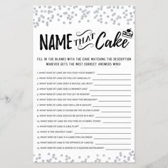 a printable game with the name of a cake