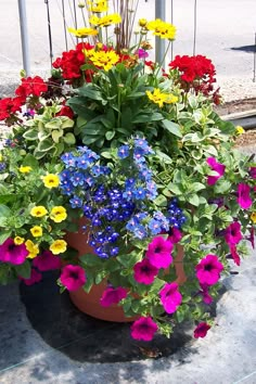 a large pot filled with lots of colorful flowers