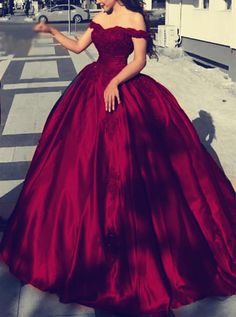 Satin Off The Shoulder Ball Gowns Wedding Dresses Lace Appliques – alinanova Burgundy Wedding Dresses, Maroon Wedding Dress, Wedding Dresses Ball Gown Lace, Burgundy Wedding Dress, Satin Ball Gown Wedding Dress, Colored Wedding Gowns, Rustic Wedding Gowns, Burgundy Gown, Burgundy Prom