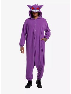 Pokemon Gengar Kigurumi Casual Winter Onesie For Costume Events, Casual Winter Onesie Costume, Casual Winter Onesie For Cosplay, Gengar Hat, Hooded Halloween Sleepwear, Gengar Merch, Gengar Clothing, Gengar Backpack, Gengar Keychain