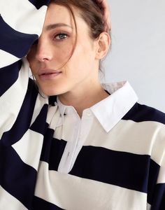 Ardie Striped Rugby Shirt Collar Jumper, Perfect White Tee, Polo Long Sleeve, Polo Sweatshirt, Cynthia Rowley, Navy Stripes, Rugby Shirt, Long Sleeve Polo, Frame Denim