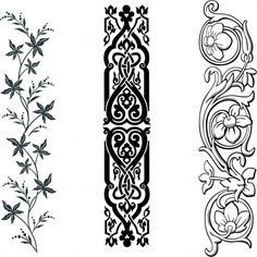 three different designs in black and white, each with an ornate design on the side