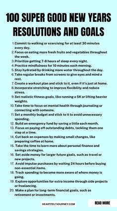 a blue poster with the words, 100 super good new years resolutions and goals