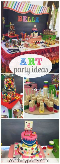 an art party with lots of colorful food and decorations