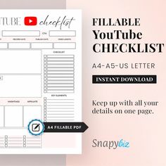 an image of a checklist with the text, fillable youtuber and click button