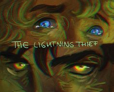 an image of two eyes with the words, the lightning thief