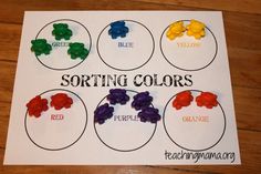 the sorting colors game is shown with bear and turtle shapes on it's paper