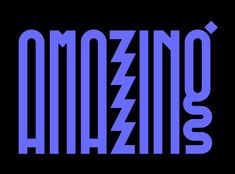 the word amazing is written in blue on a black background with an abstract font that reads amazing