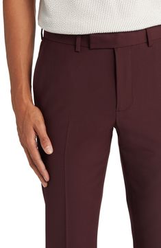 Move with ease whether you're at the office or a special occasion in these ultrastretchy trousers cut with a trim fit for modern appeal. 32" inseam; 14" leg opening; 10" front rise; 15" back rise (size 32R) Four-way-stretch fabric 52% wool, 43% polyester, 5% elastane Dry clean Imported Trim Fit, The Office, Stretch Fabric, Wool Blend, Special Occasion, Dry Clean, Nordstrom, Trousers, Slim Fit