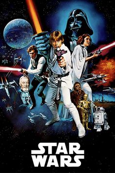 star wars movie poster with characters in action