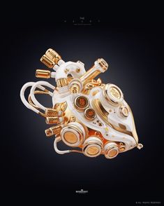 a heart made out of gold and white parts