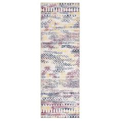 a multicolored runner rug with an abstract design on the bottom and back side