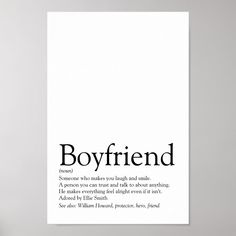 a white poster with the words boyfriend written on it