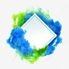 blue and green ink in the shape of a square with a white frame on top