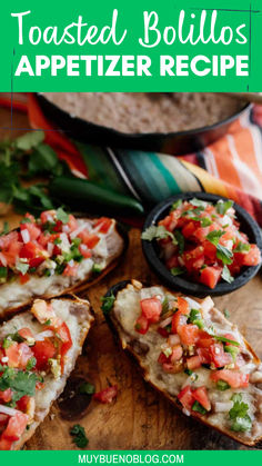 toasted bouilos appetizer recipe on a cutting board with tortillas in the background