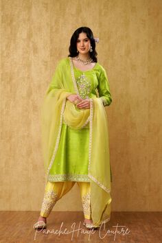 Fresh and Vibrant Lemon Green and Yellow Punjabi Suit – Panache Haute Couture 3d Suits Punjabi, Jago Outfit, Yellow Punjabi Suit, Curated Outfit, Boutique Suits, Indian Wedding Wear, Punjabi Suit, Maxi Dress Pattern, Indian Couture