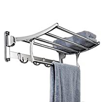 a towel rack with two towels hanging on it