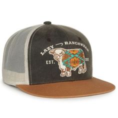 More than a brand....We are Lazy J Ranch Wear. Function....Comfort....Style. The Lazy J Ranch Wear Unisex Adult Apache Hereford Bull Cap features a 6-panel, high-profile structured crown. A trendy flat visor with rounded edges and visor cord completes the look. 6 panel high profile structured crown Heavy Pigment Dyed Washed Twill front panels Breathable mesh back panels to keep you cool Trendy flat visor with rounded edges and visor cord Adjustable single row snap closure for the perfect fit Laz Fitted Vintage Hat For Ranch, Fitted Brown Hat For Ranch, Rustic Fitted Hat For Ranch, Adjustable Western Trucker Hat For Ranch, Western Brown Trucker Hat With Flat Bill, Hereford Bull, Bull Design, Trendy Flats, Ranch Wear