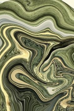 an abstract painting with green and white colors