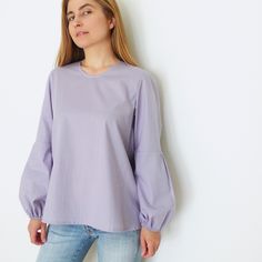 Digital Sewing Pattern for beginners for Women's Relaxed fit blouse with contrast voluminous/loose-flowing style sleeves, with elasticated ends tightly at the wrist. Billowy Long Sleeve Top With Gathered Sleeves, Elastic Shoulder Long Sleeve Tops For Work, Long Sleeve Tops With Elastic Shoulders For Work, Workwear Tops With Elastic Shoulders And Long Sleeves, Long Sleeve Tops With Elastic Sleeves For Daywear, Casual Tops With Pleated Billowy Sleeves, Long Sleeve Stretch Blouse With Gathered Sleeves, Stretch Long Sleeve Blouse With Gathered Sleeves, Casual Blouse With Billowy Bishop Sleeves