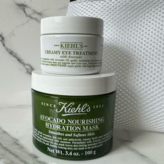 Bundle Of Two: Brand New Kiehl's Creamy Eye Treatment & Avocado Nourishing Hydration Mask Creamy Eye: What It Is: A Moisturizing Eye Cream Formulated With Avocado Oil To Hydrate, Smooth, Visibly De-Puff, And Brighten The Look Of The Under-Eye Area. By Gripping Concealer And Eye Makeup, This Eye Treatment Also Acts As A Primer, Keeping Makeup From Settling Into Fine Lines And Wrinkles. Made Of Avocado Oil, Beta-Carotene, And Shea Butter. For: Dryness, Loss Of Firmness And Elasticity, And Puffines Kiehls Skincare, Moisturizing Eye Cream, Avocado Mask, Avocado Face Mask, Avocado Fruit, Body Therapy, Primrose Oil, Evening Primrose Oil, Evening Primrose