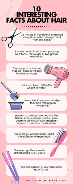 10 Interesting Facts About Hair Facts About Hair, Quirky Hair, Random Fun Facts, Longest Hair, Hair Science, Hair Facts, Natural Beauty Secrets, Awesome Hairstyles, Hairstyle Tips