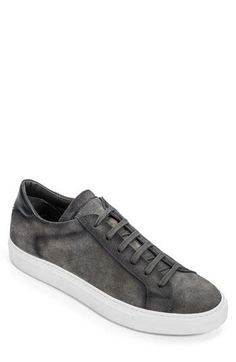 Burnished suede lends vintage charm to a dapper lace-up sneaker resting on a cushioned insole and grippy rubber cupsole. Removable, cushioned insole with arch support Leather upper and lining/rubber sole Made in Italy Classic Gray Sneakers With Laces, Classic Gray Lace-up Sneakers, Classic Gray Custom Sneakers With Rubber Sole, Gray Leather High-top Sneakers With Laces, Suede High-top Lace-up Sneakers, Gray Suede Sneakers With Contrast Sole, Suede High-top Sneakers With Round Toe, Suede High-top Sneakers With Vulcanized Sole, Suede High-top Sneakers With Laces And Round Toe