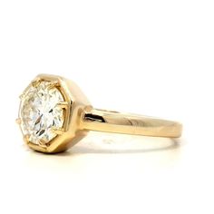 1.61 CT Round Brilliant Octagonal Engagement Ring in Yellow Gold - Etsy Gia Certificate, Platinum Rose Gold, Ring Making, Sapphire Solitaire, Stacking Bands, Round Cut Engagement Rings, Shop Engagement Rings, Diamond Set, Mens Wedding Bands